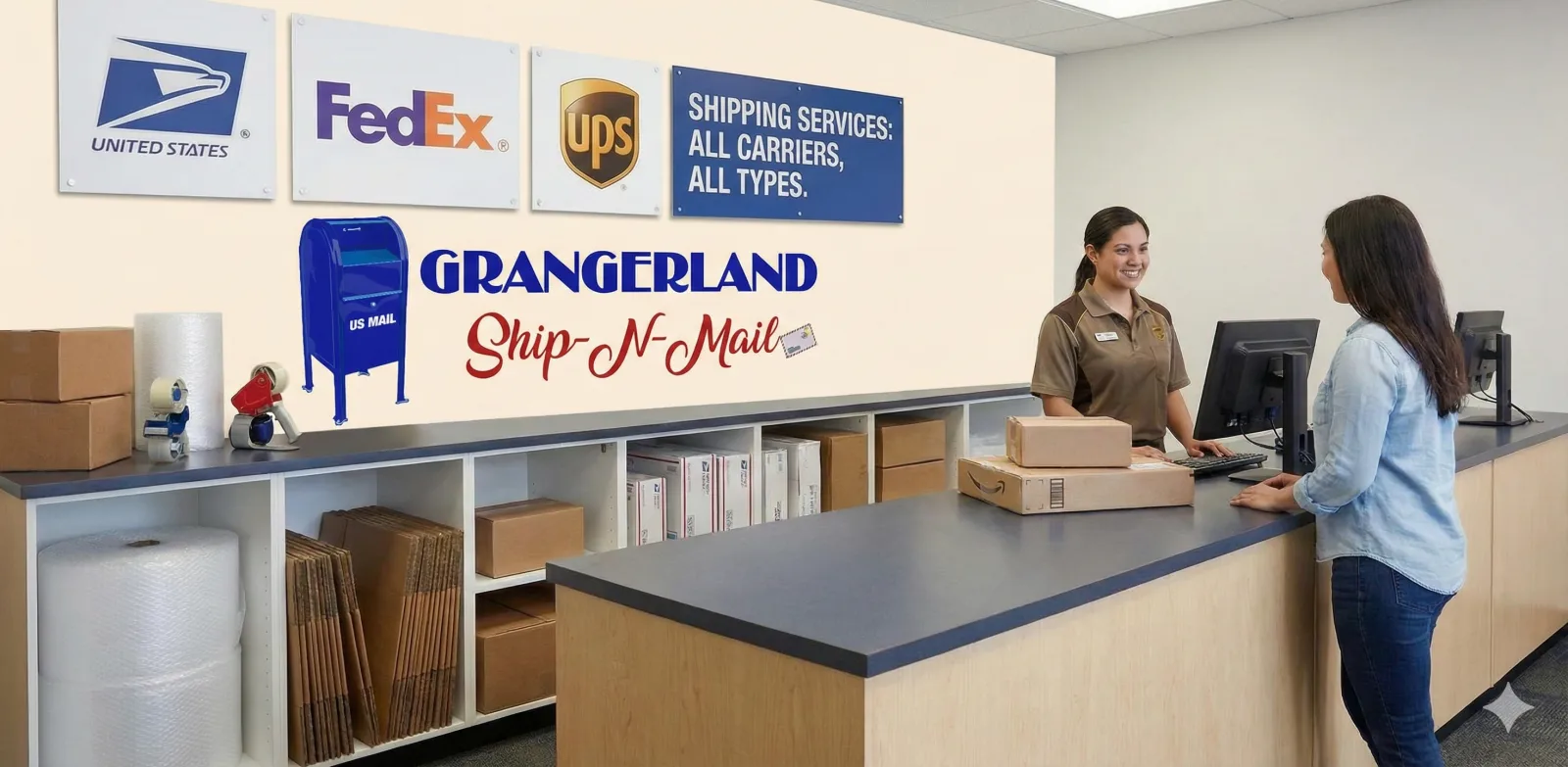 Grangerland Ship N Mail shipping counter